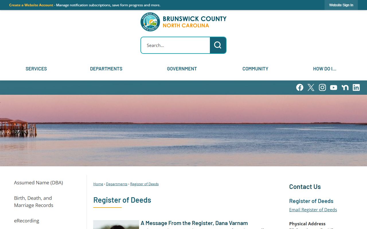 Brunswick County Clerk of Superior Court Register of Deeds county page distinction