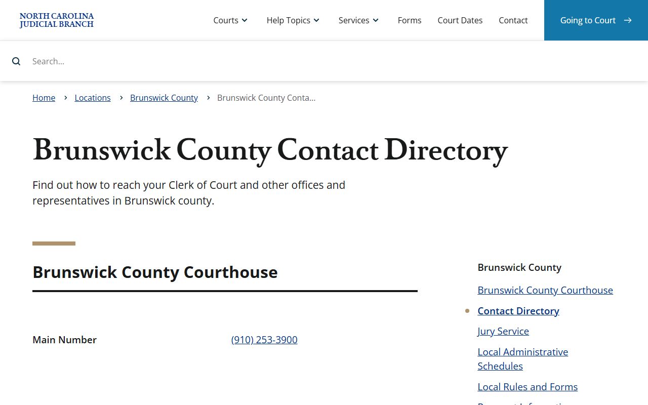 Brunswick County Clerk of Superior Court contact directory
