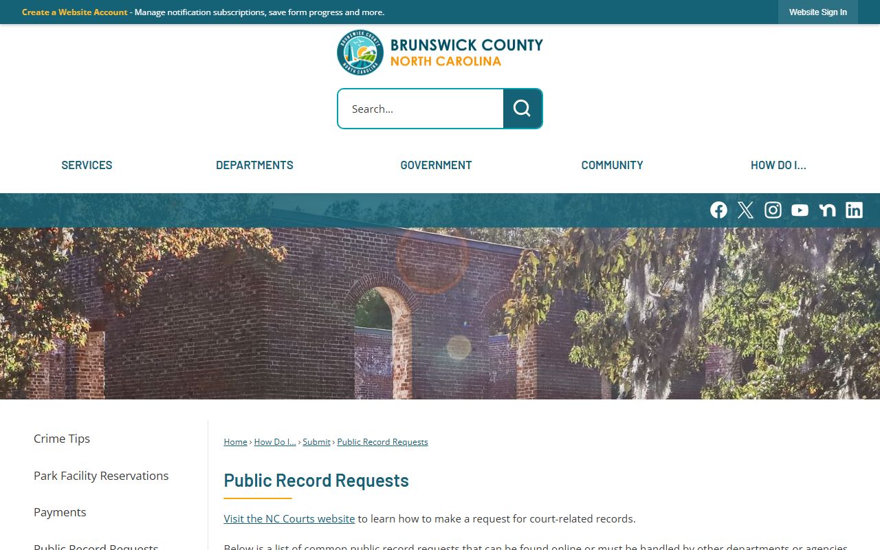 Brunswick County court dockets public record request routing