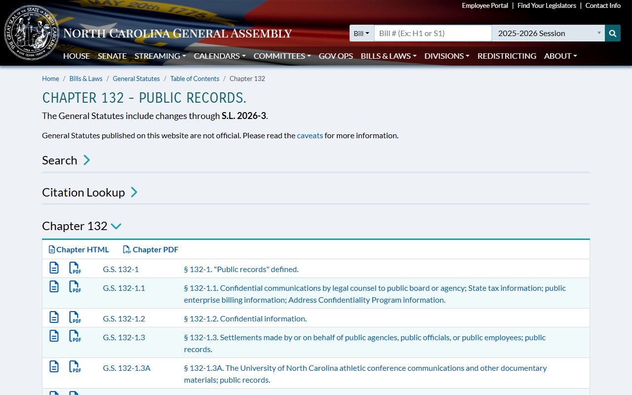 Brunswick County court records North Carolina Chapter 132 public records index