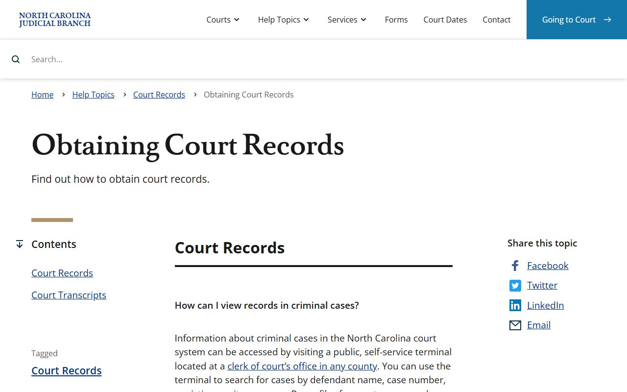 Brunswick County court records obtaining North Carolina court records