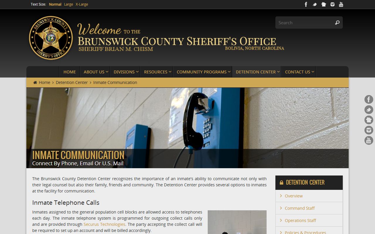Brunswick County inmate communication records source