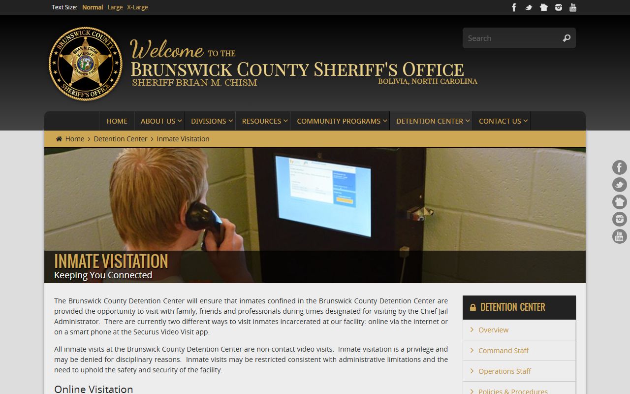 Brunswick County inmate records visitation source
