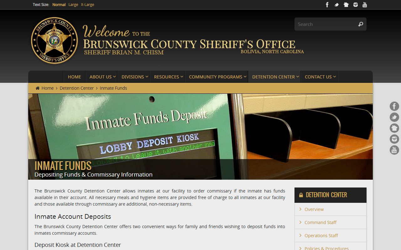 Brunswick County inmate records inmate funds source