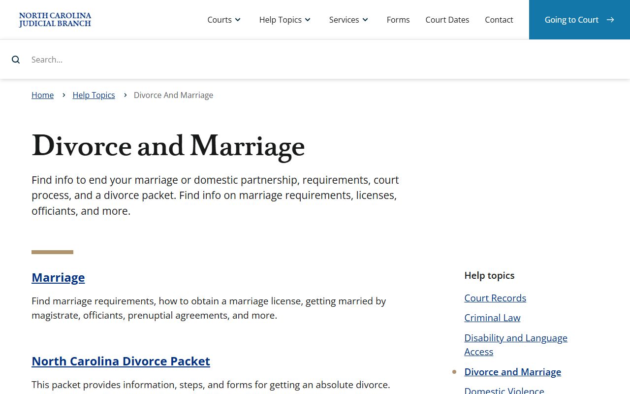 Brunswick County divorce records NC Judicial Branch divorce and marriage source