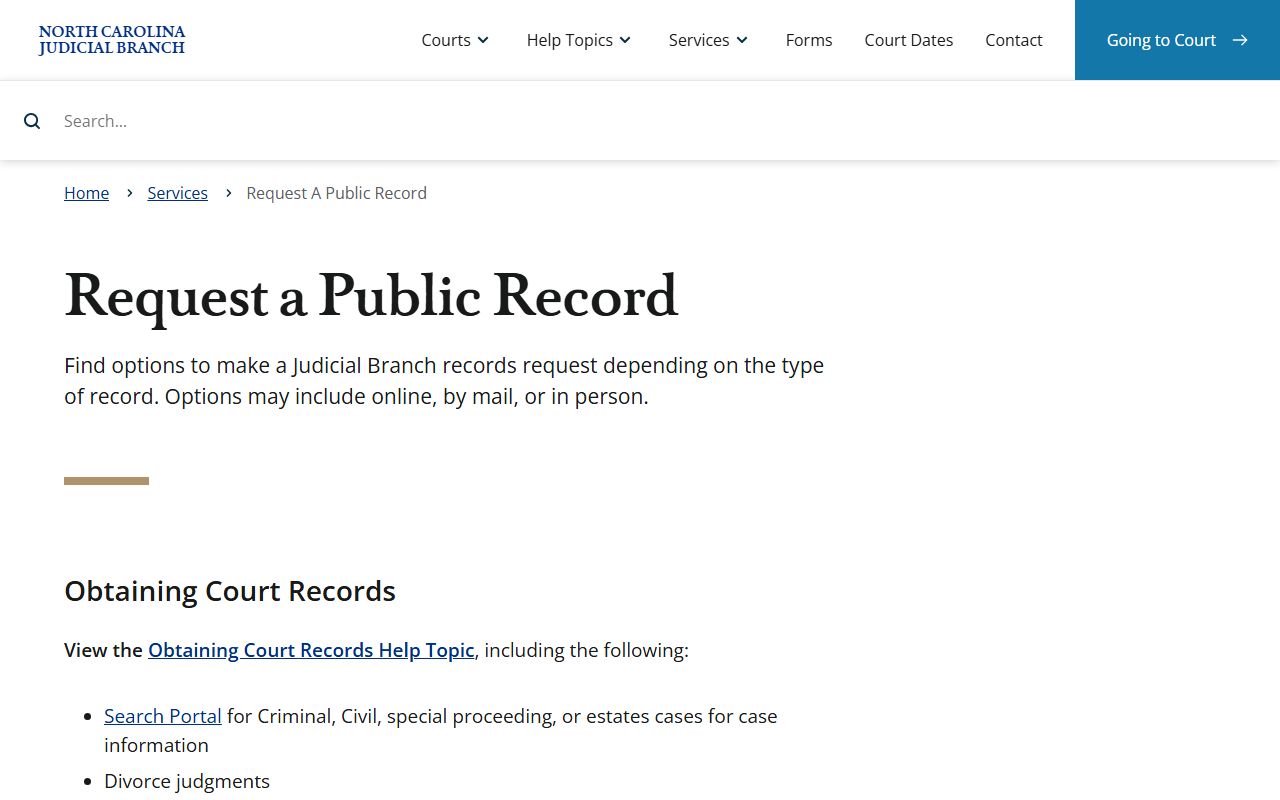 Brunswick County probate records NC Judicial Branch public record request source