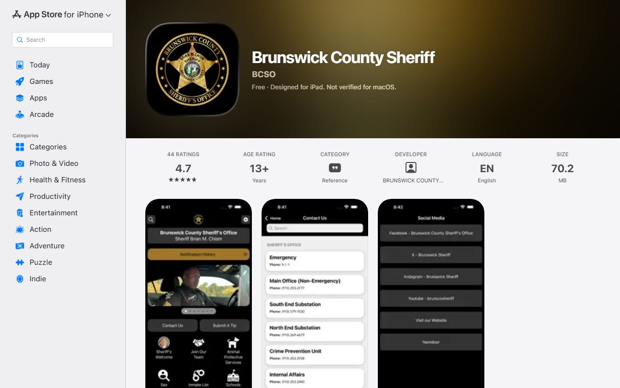 Brunswick County warrant search Sheriff app Apple source